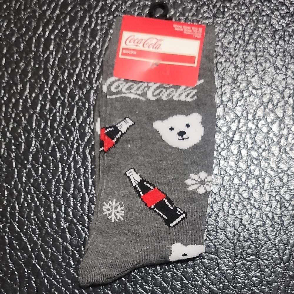 Coca Cola Gray Socks with Bottle and Bear Design